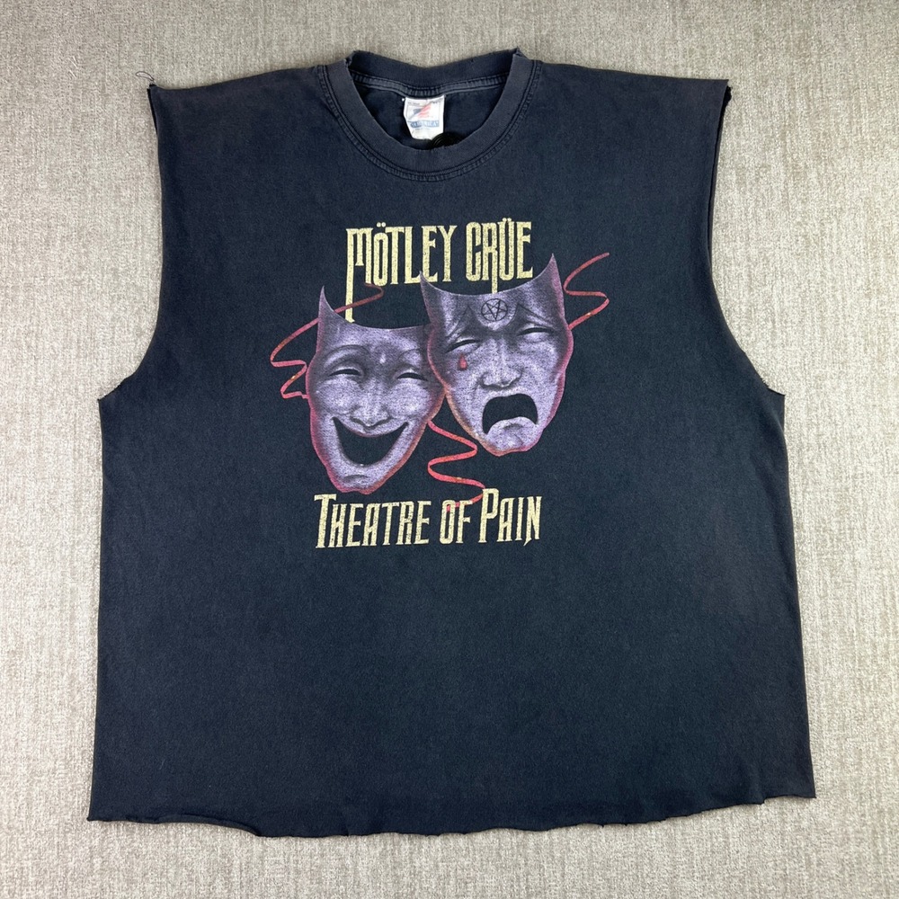 Vintage 90s Motley Crue Muscle Tee Mens XL Black Theatre of Pain 80s Rock Shirt